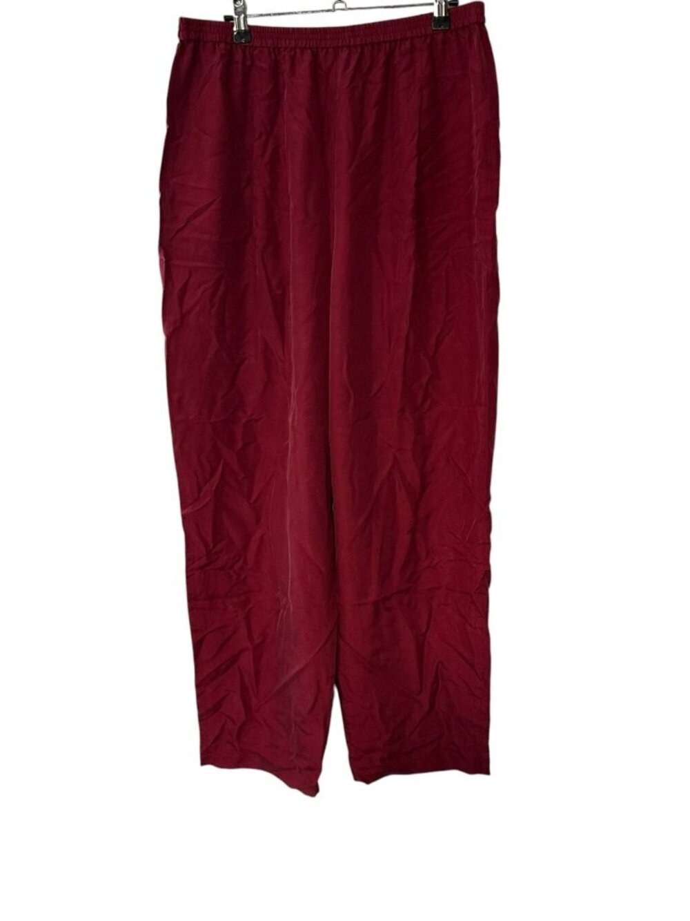 Josephine Chaus Dress Pants Women’s Large Red Silk Crepe Pleated Pockets Relaxed